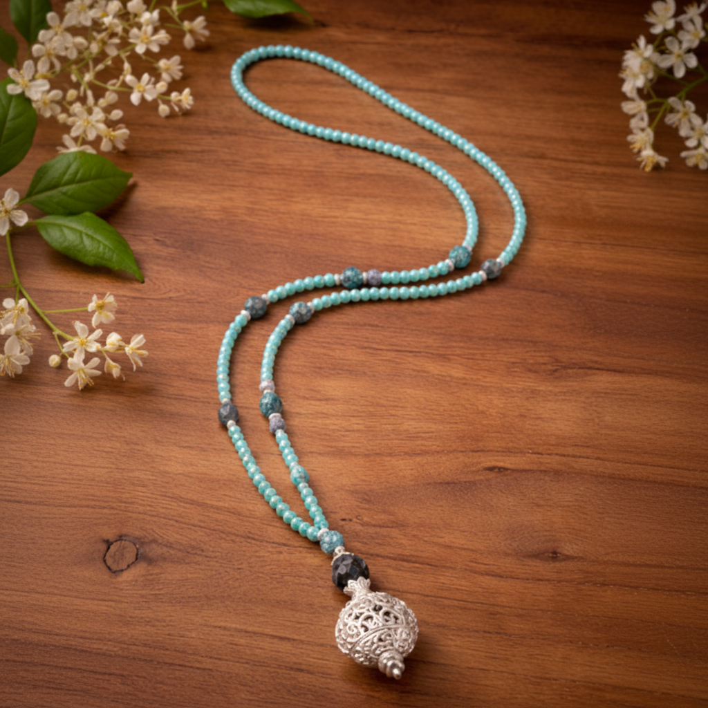 Kette mit Kugelanhänger aus afrikanischem Türkis und Glas