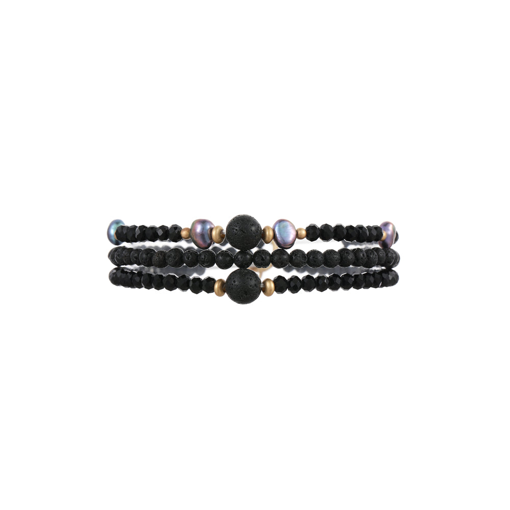 Armband aus Süsswasserperlen mit echten Lavasteinen Andreani – Handgemachter Schmuck