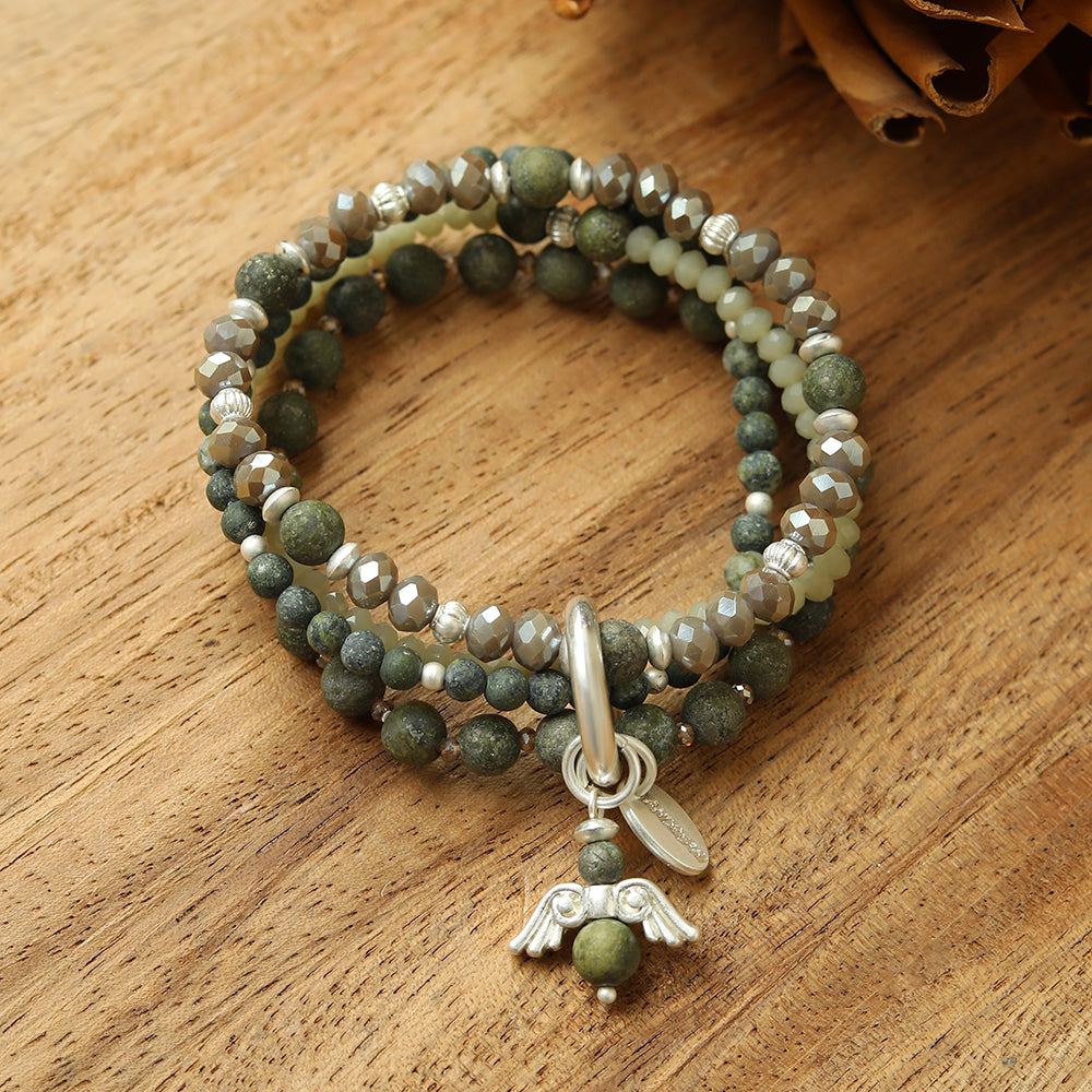 Armband aus echter afrikanischer grüner Jade mit Engelanhänger Andreani – Handgemachter Schmuck