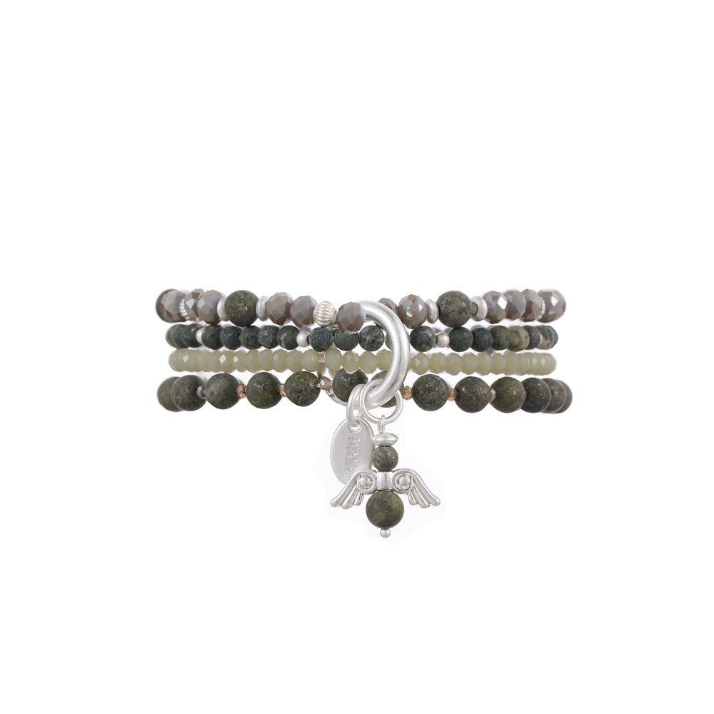 Armband aus echter afrikanischer grüner Jade mit Engelanhänger Andreani – Handgemachter Schmuck