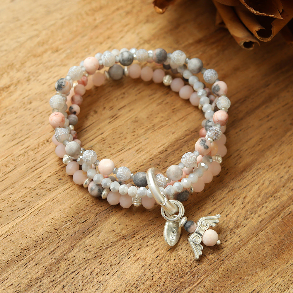 Armband mit echtem Jaspis mit Engelanhänger Andreani – Handgemachter Schmuck