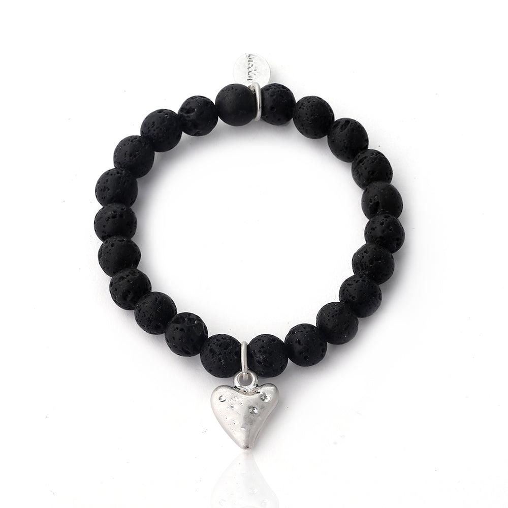 Armband mit echtem Lavastein und Herzanhänger Andreani – Handgemachter Schmuck