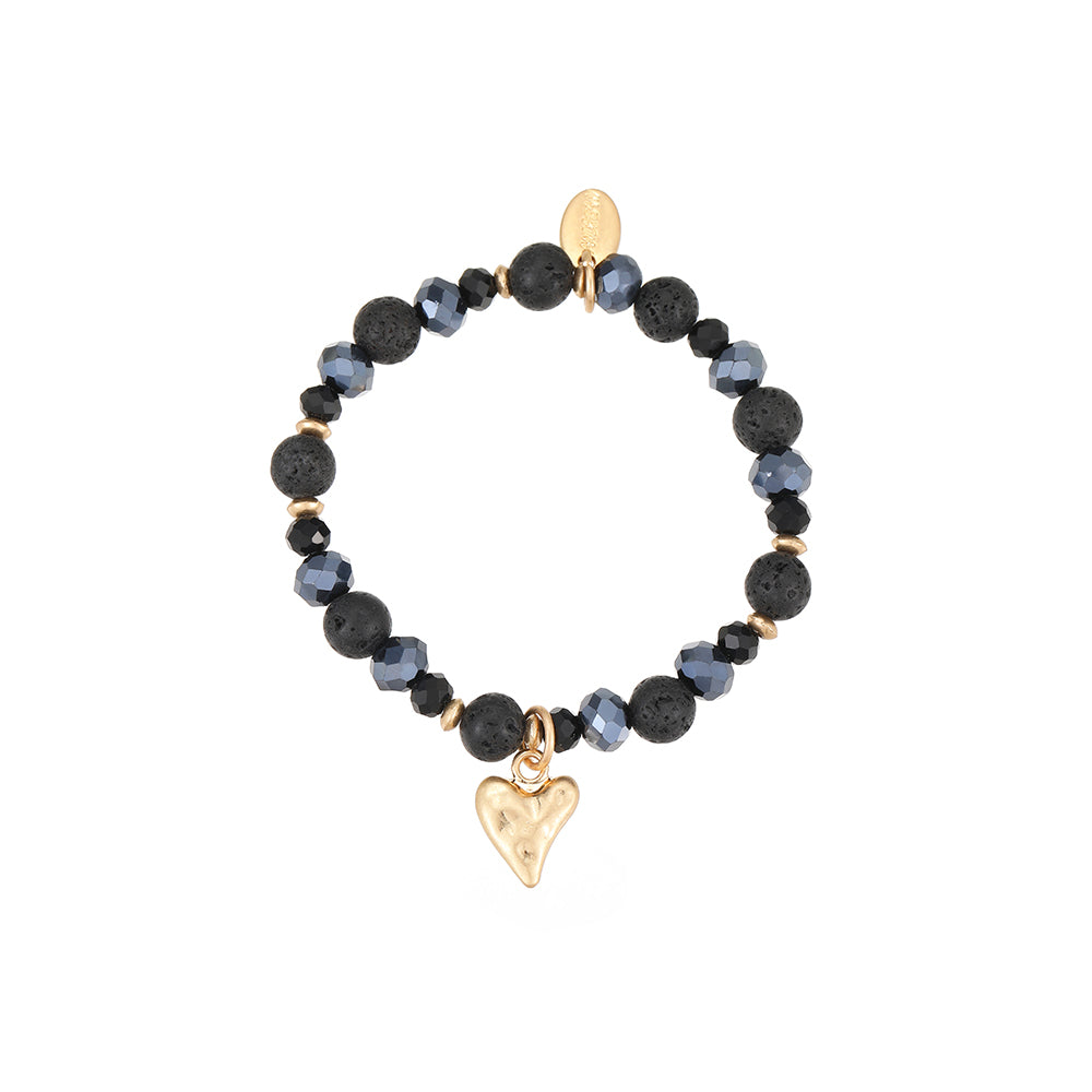 Armband mit echtem Lavastein und Herzanhänger Andreani – Handgemachter Schmuck