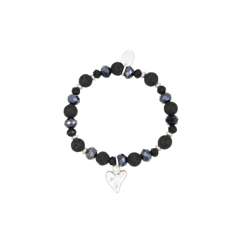 Armband mit echtem Lavastein und Herzanhänger Andreani – Handgemachter Schmuck