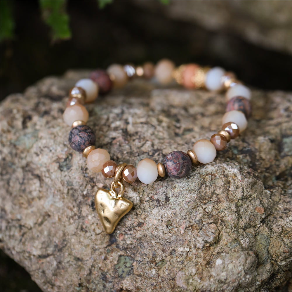 Armband mit echtem Leopardenjaspis und Herzanhänger Andreani – Handgemachter Schmuck