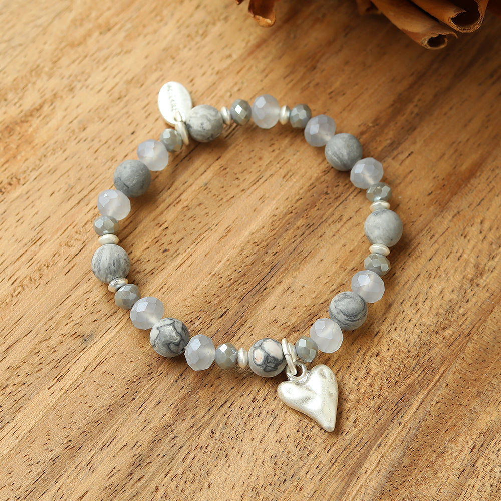 Armband mit echtem Picasso Jaspis und Herzanhänger Andreani – Handgemachter Schmuck