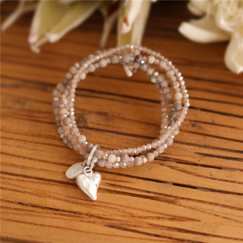 Armband mit echtem rotem Jaspis und Herzanhänger Andreani – Handgemachter Schmuck