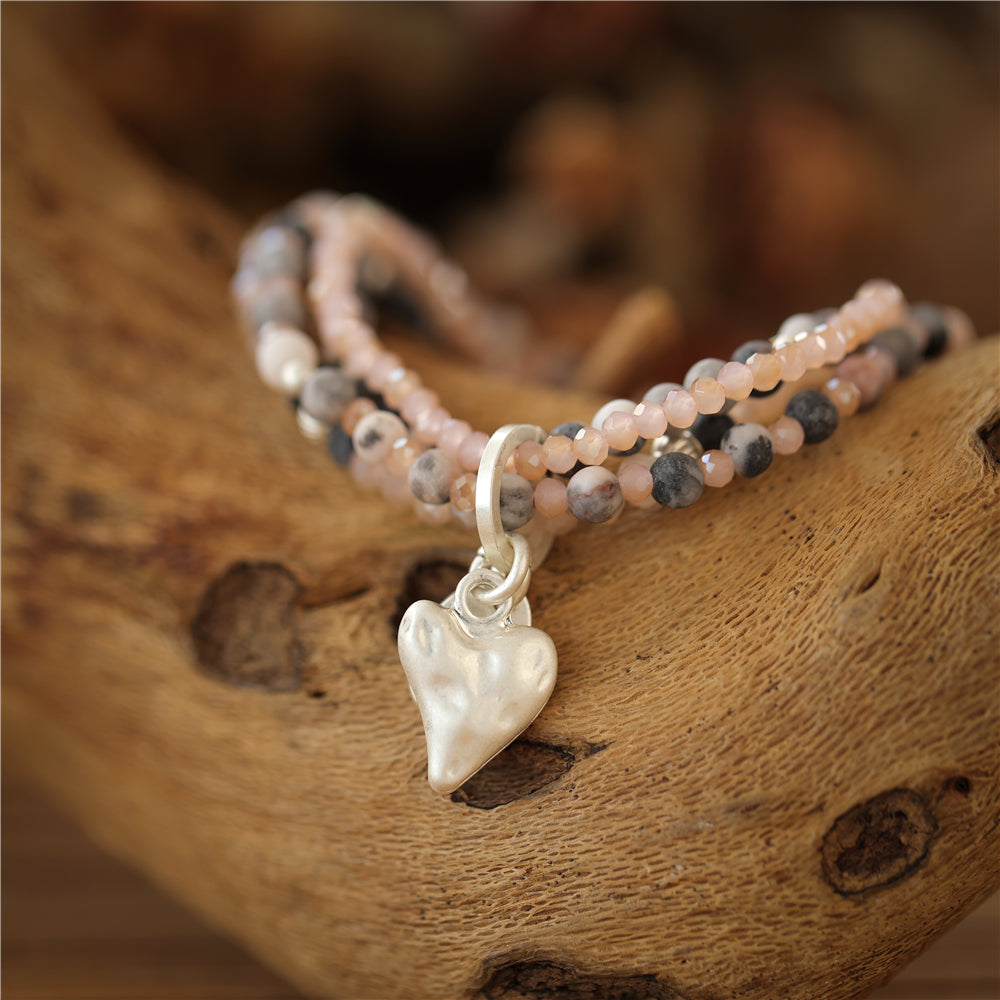 Armband mit echtem rotem Jaspis und Herzanhänger Andreani – Handgemachter Schmuck