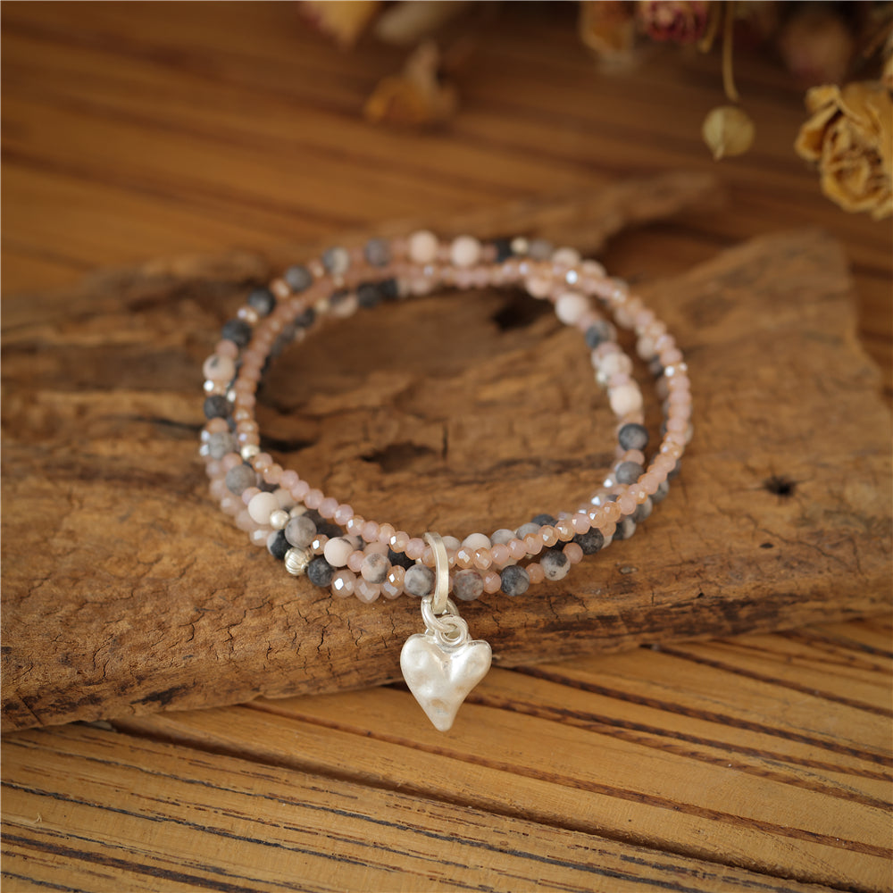 Armband mit echtem rotem Jaspis und Herzanhänger Andreani – Handgemachter Schmuck