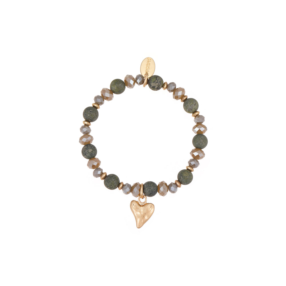 Armband mit echter afrikanischer grüner Jade und Herzanhänger Andreani – Handgemachter Schmuck