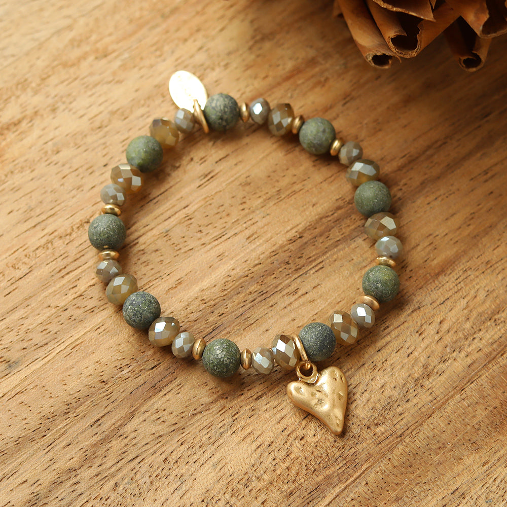 Armband mit echter afrikanischer grüner Jade und Herzanhänger Andreani – Handgemachter Schmuck
