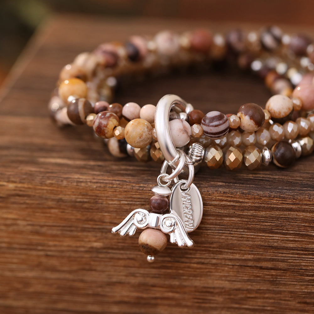 Armband aus echtem Mookait mit Engelsanhänger