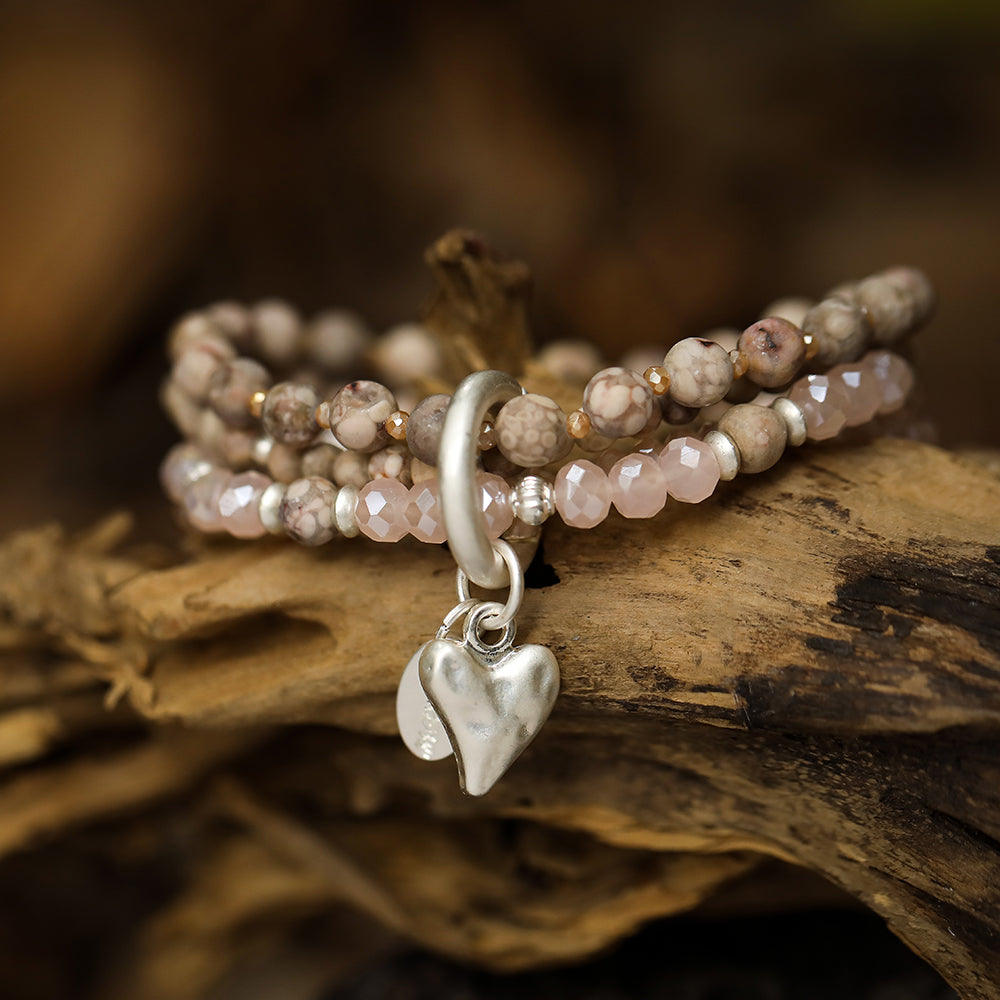 Armband aus echtem Jaspsis mit Herzanhänger