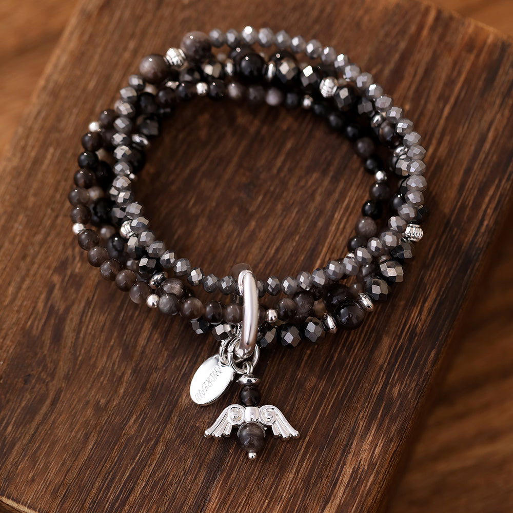 Armband aus echtem Obsidian mit Engelanhänger