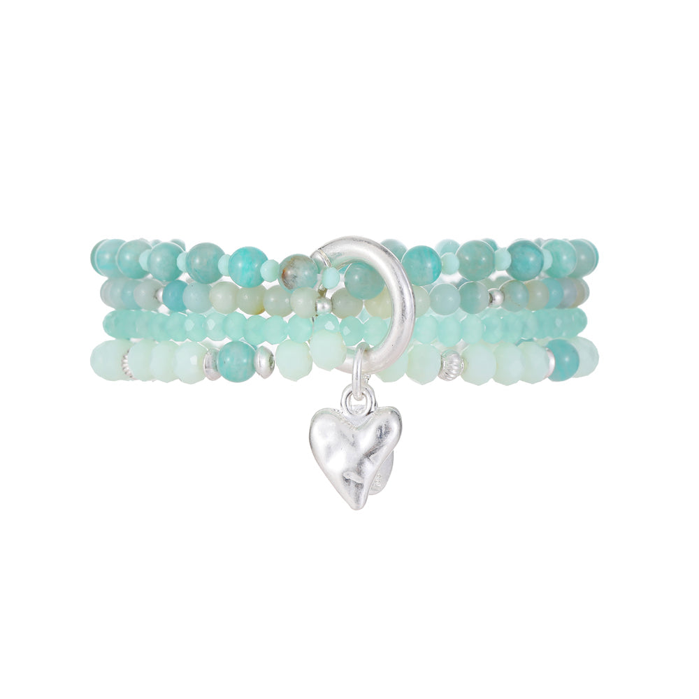 Armband aus echtem Amazonit mit Herzanhänger
