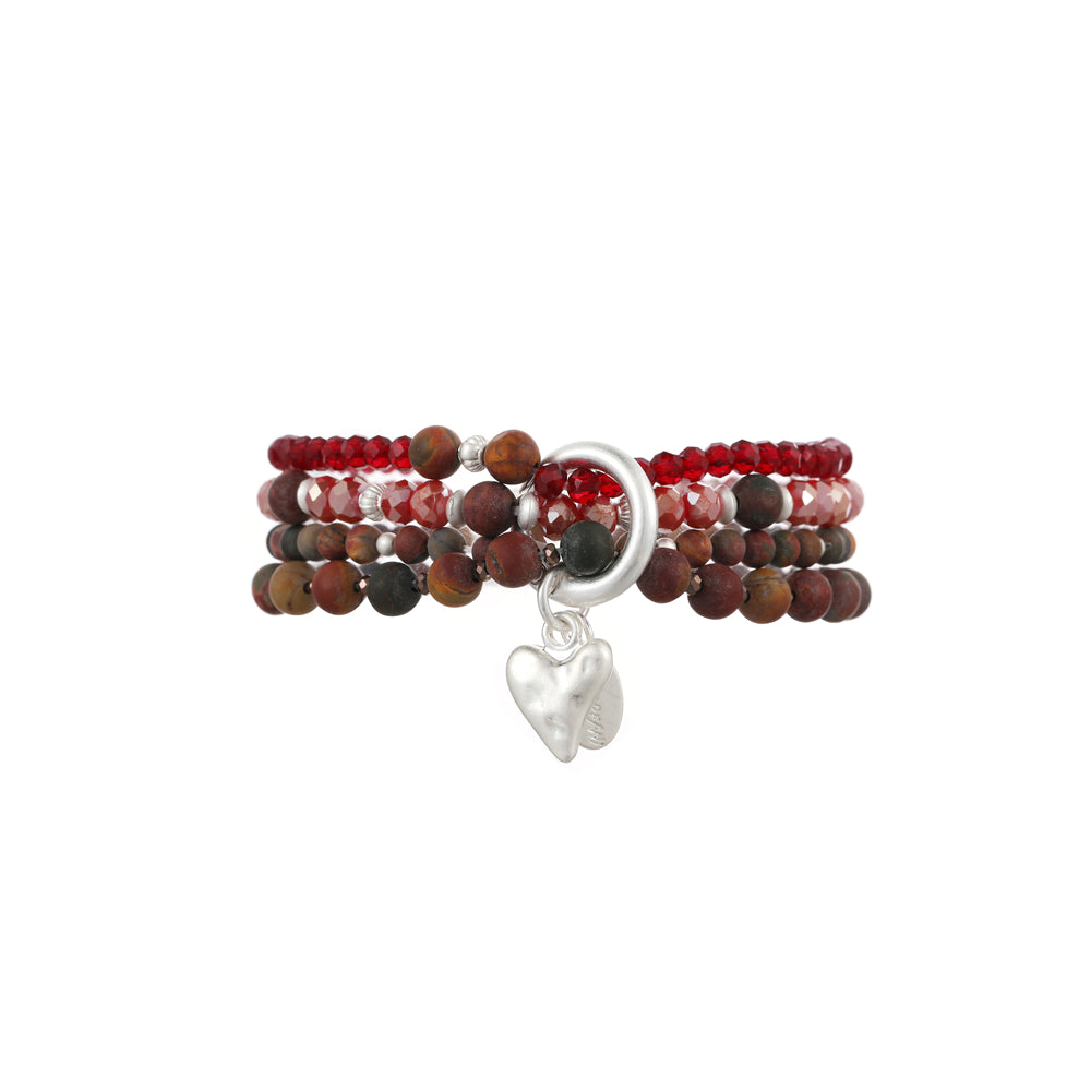 Armband aus echtem Leoparden Jaspis mit Herzanhänger rot