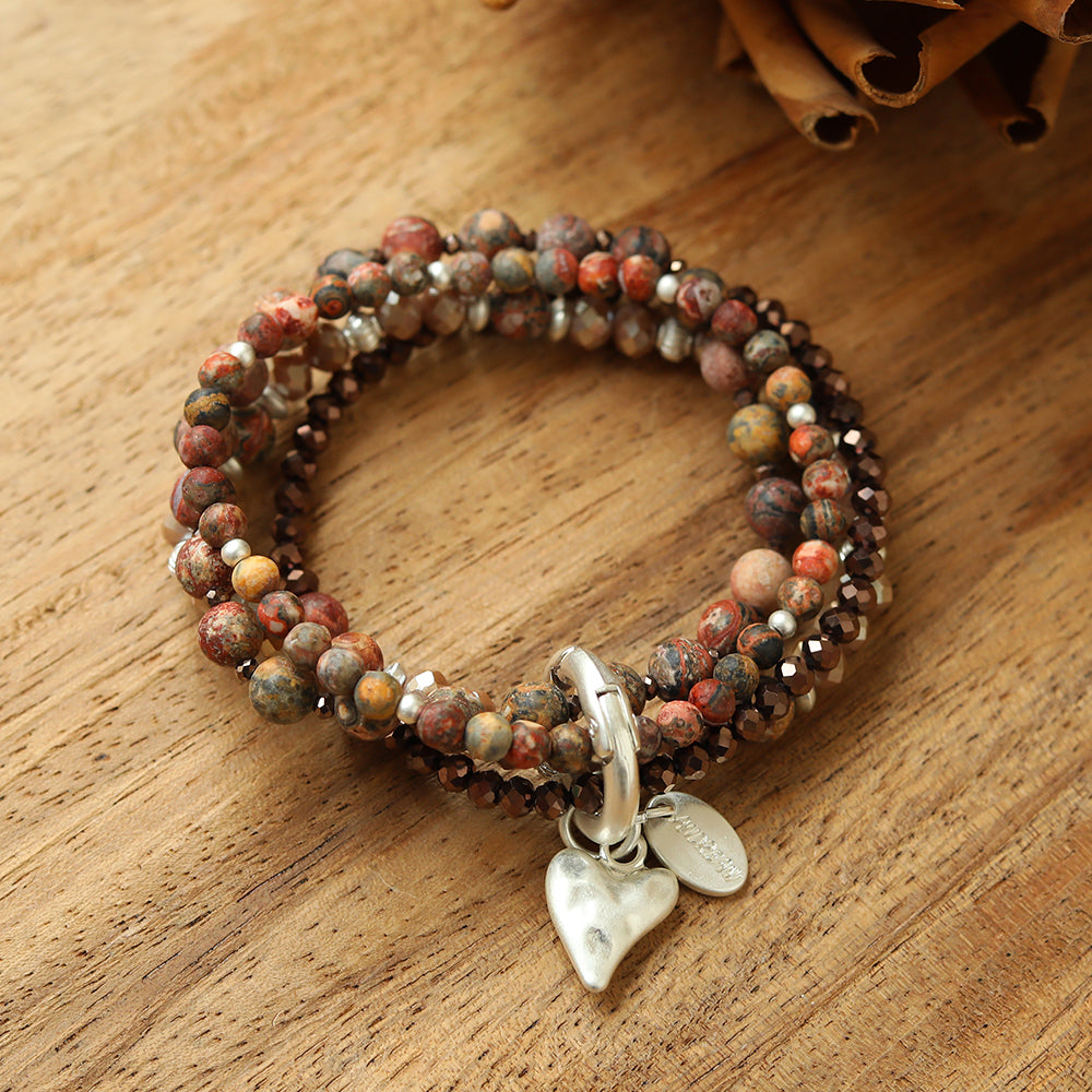 Armband aus echtem Leoparden Jaspis mit Herzanhänger