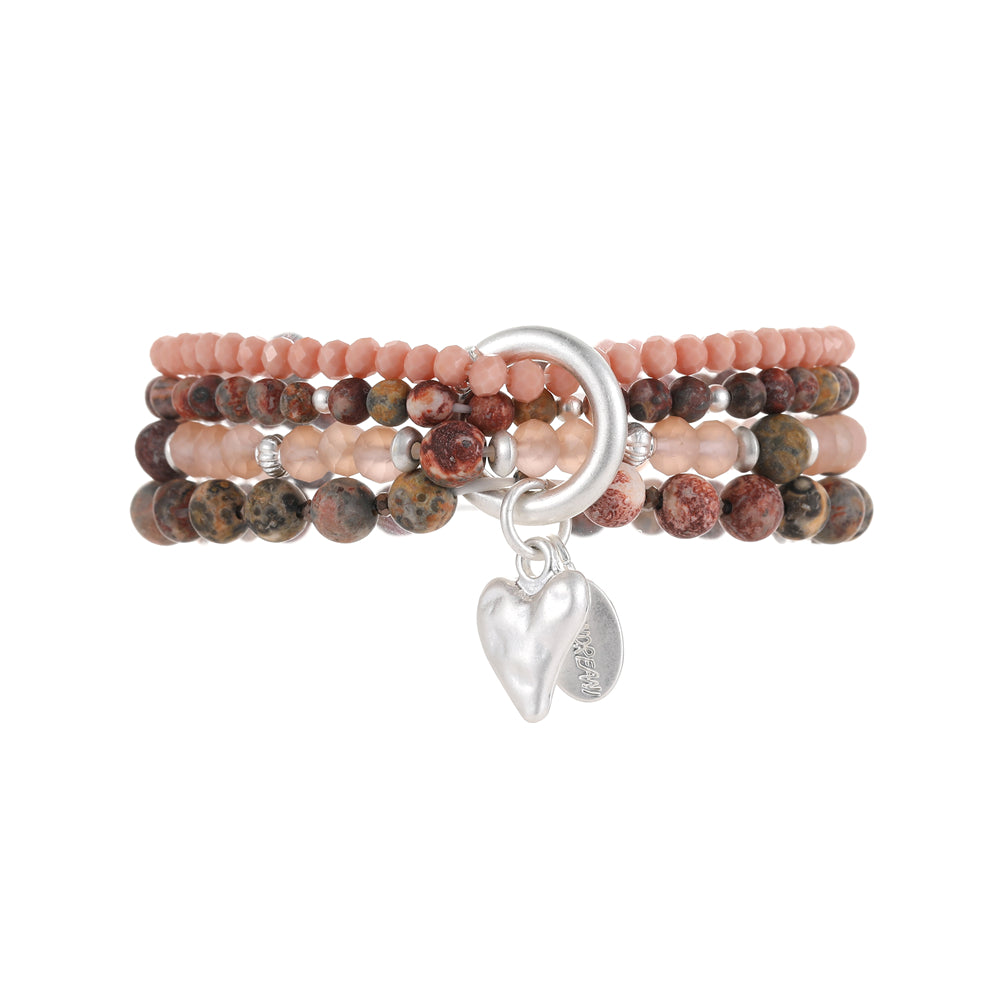 Armband aus echtem Leoparden Jaspis mit Herzanhänger rosa