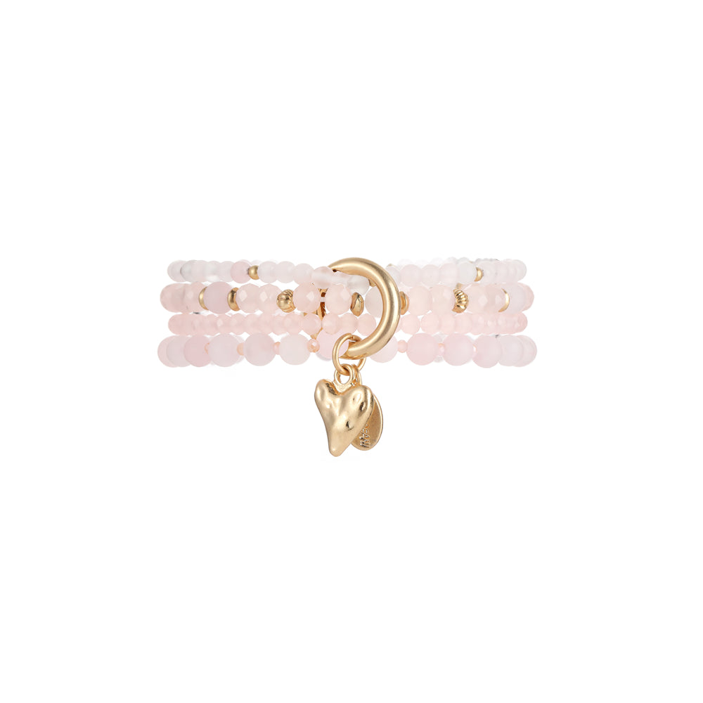 Armband aus echtem Rosenquarz mit Herzanhänger
