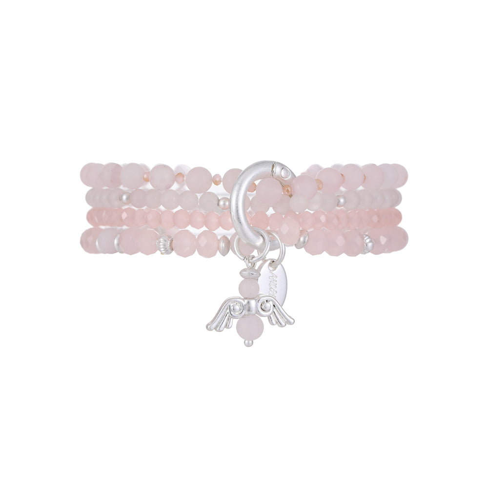 Armband aus Rosenquarz mit Engelanhänger