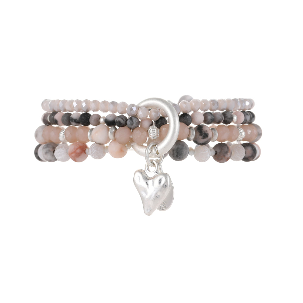 Armband aus echtem Jaspis und Achat mit Herzanhänger