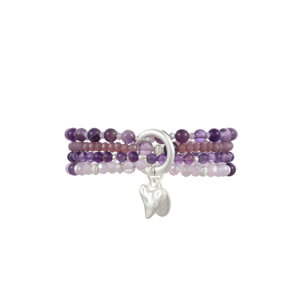 Armband aus echtem Amethyst mit Herzanhänger
