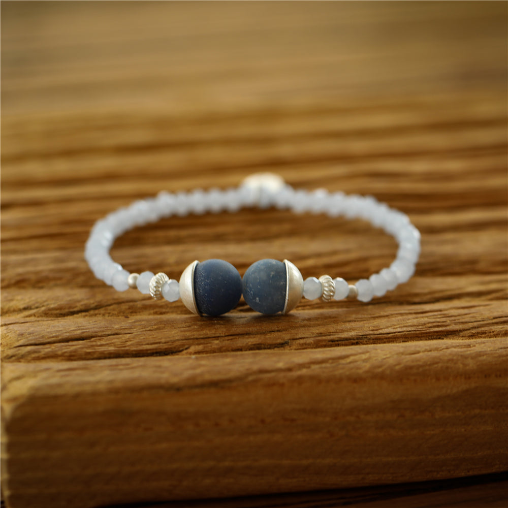 Armband aus echtem blauem Aventurin mit Glasperlen