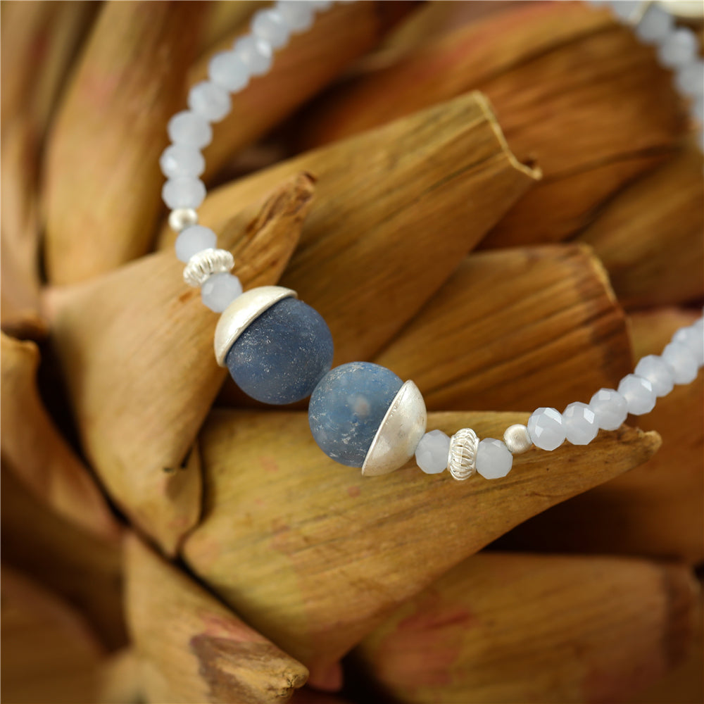 Armband aus echtem blauem Aventurin mit Glasperlen