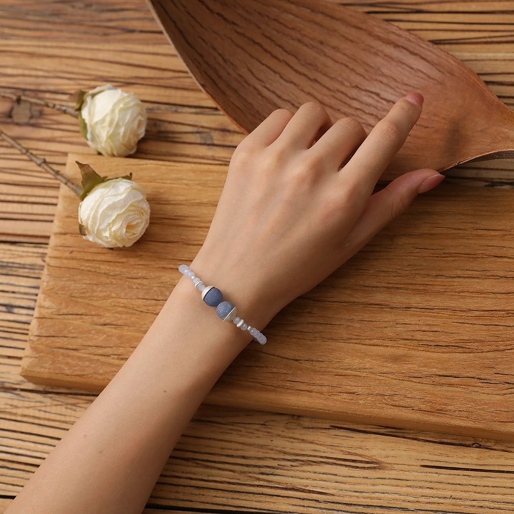 Armband aus echtem blauem Aventurin mit Glasperlen
