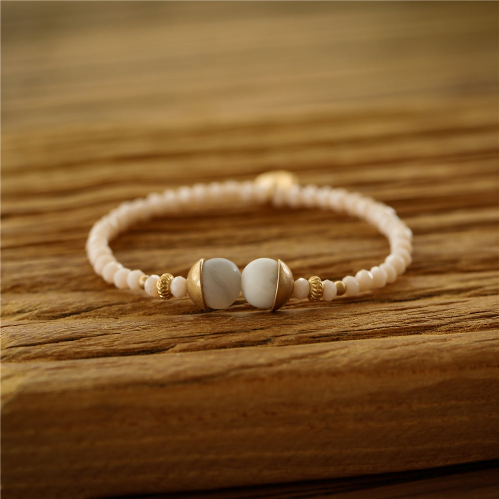 Armband aus echtem weissem Achat mit Glas