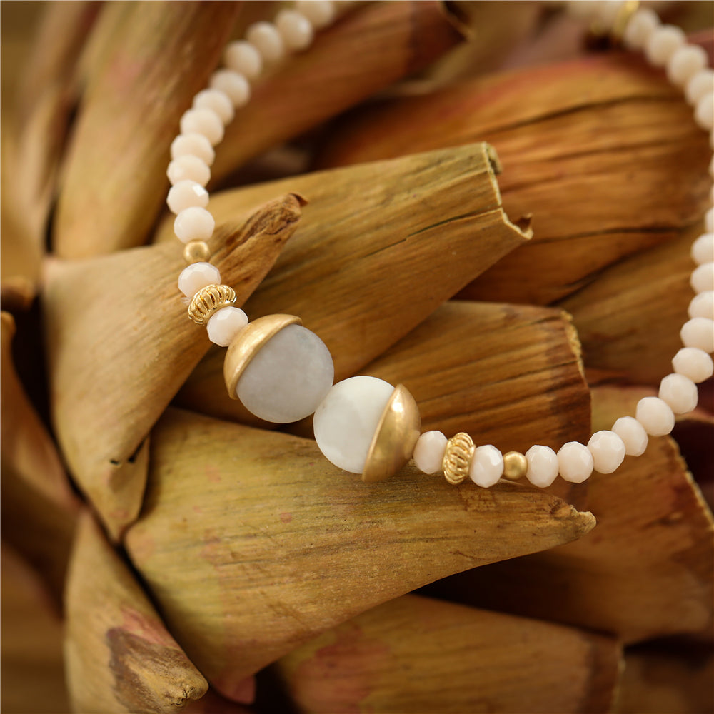 Armband aus echtem weissem Achat mit Glas