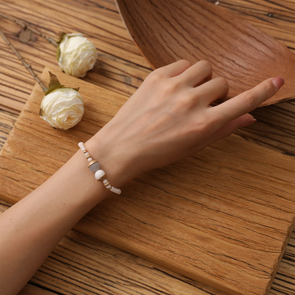 Armband aus echtem weissem Achat mit Glas
