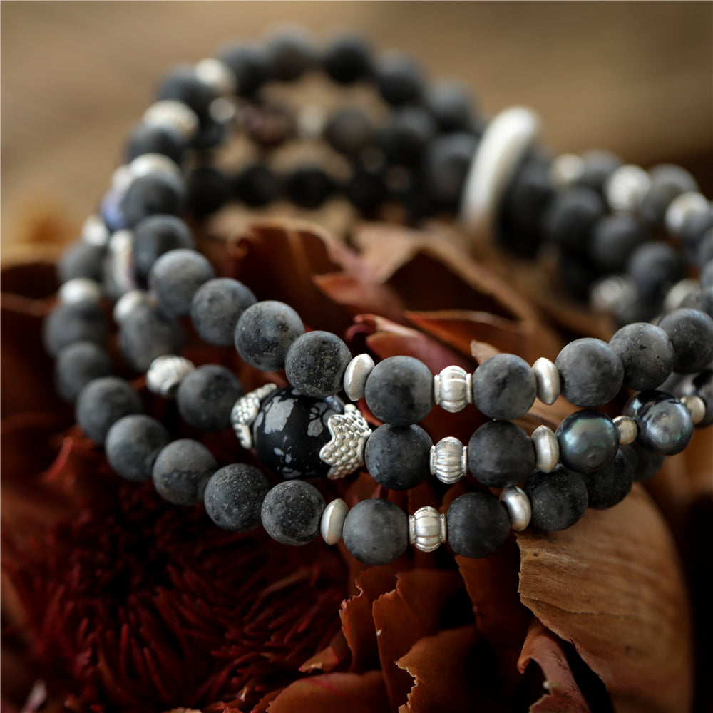 Armband aus Spectrolite und echten Süsswasserperlen