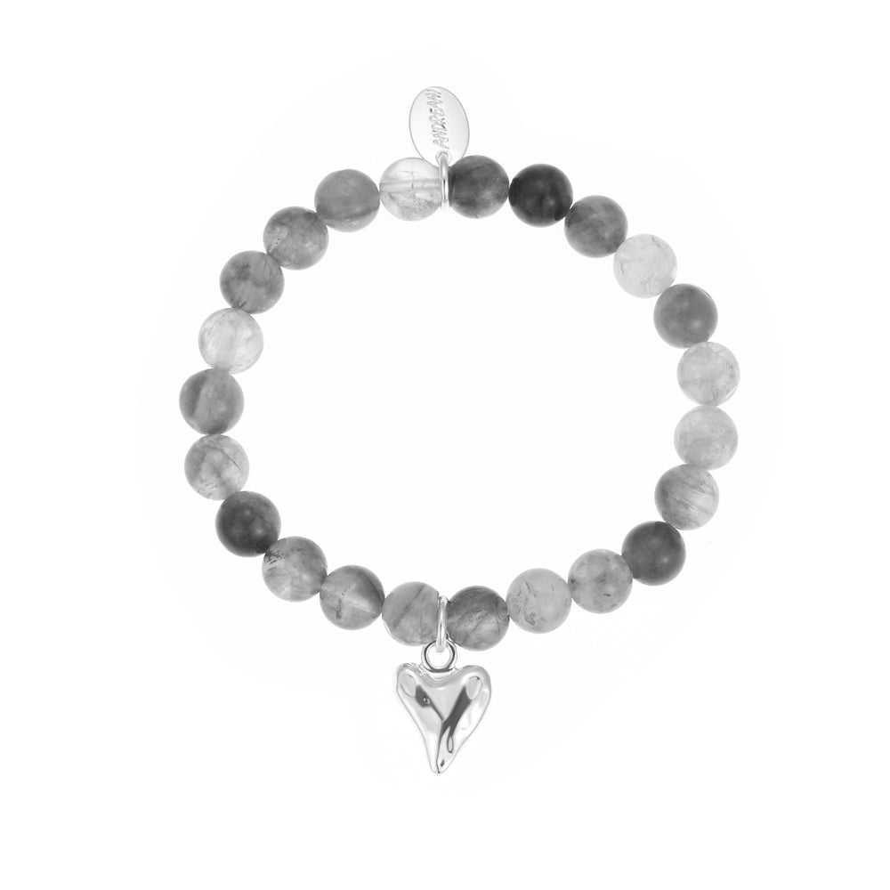 Armband aus echtem Grauer Achat mit Herzanhänger
