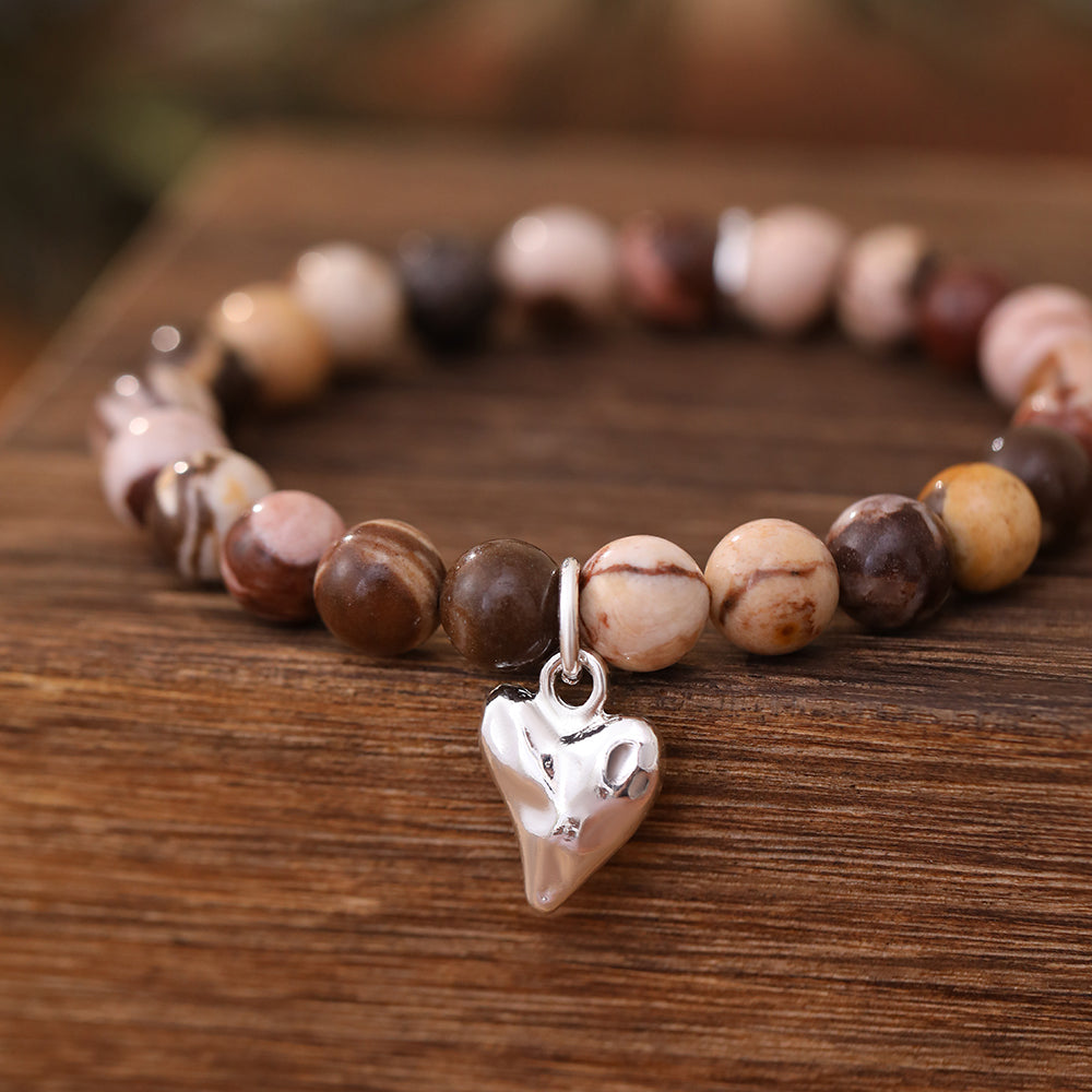 Armband aus echtem Mookait mit Herzanhänger