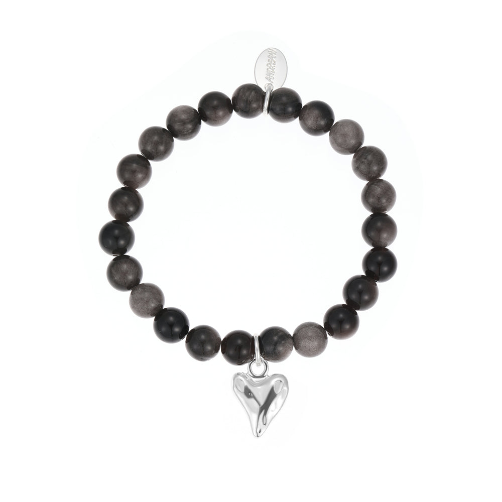 Armband aus echtem Obsidian mit Herzanhänger