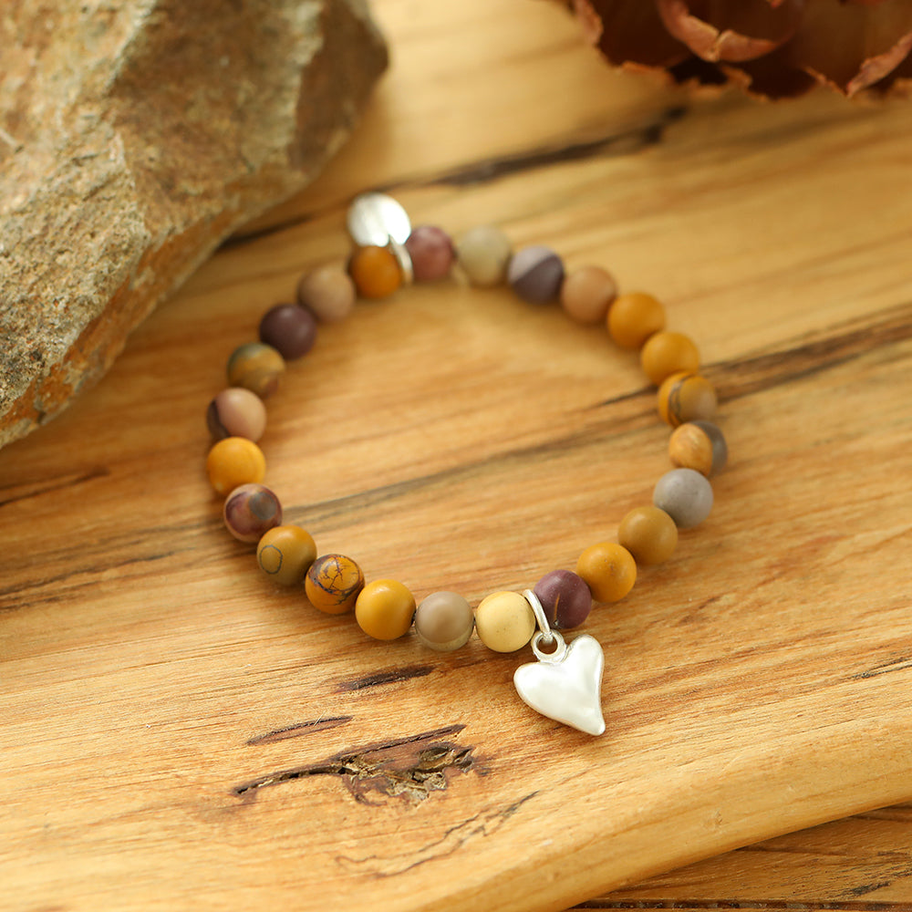 Armband aus echtem Rotem Achat mit Herzanhänger