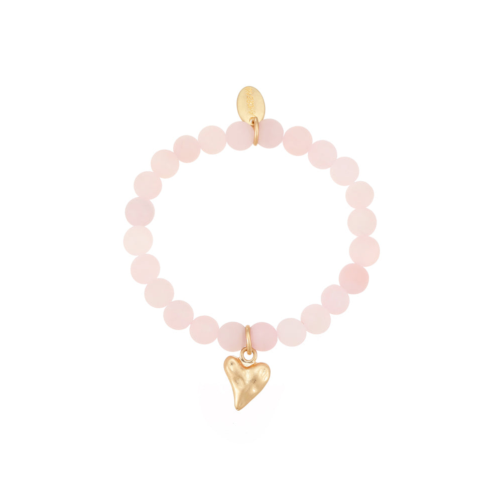 Armband aus echtem Rosenquarz mit Herzanhänger