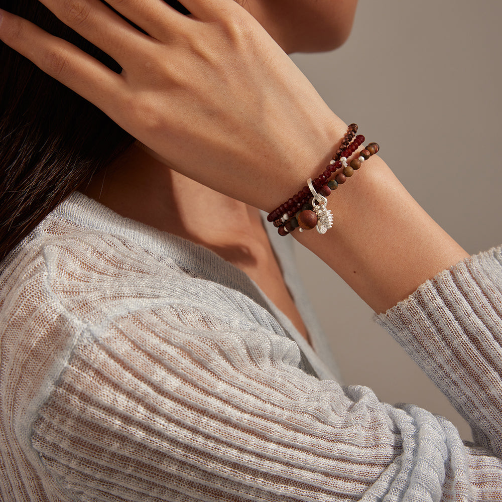 Armband aus echtem braunem Jaspis mit Kupferelementen