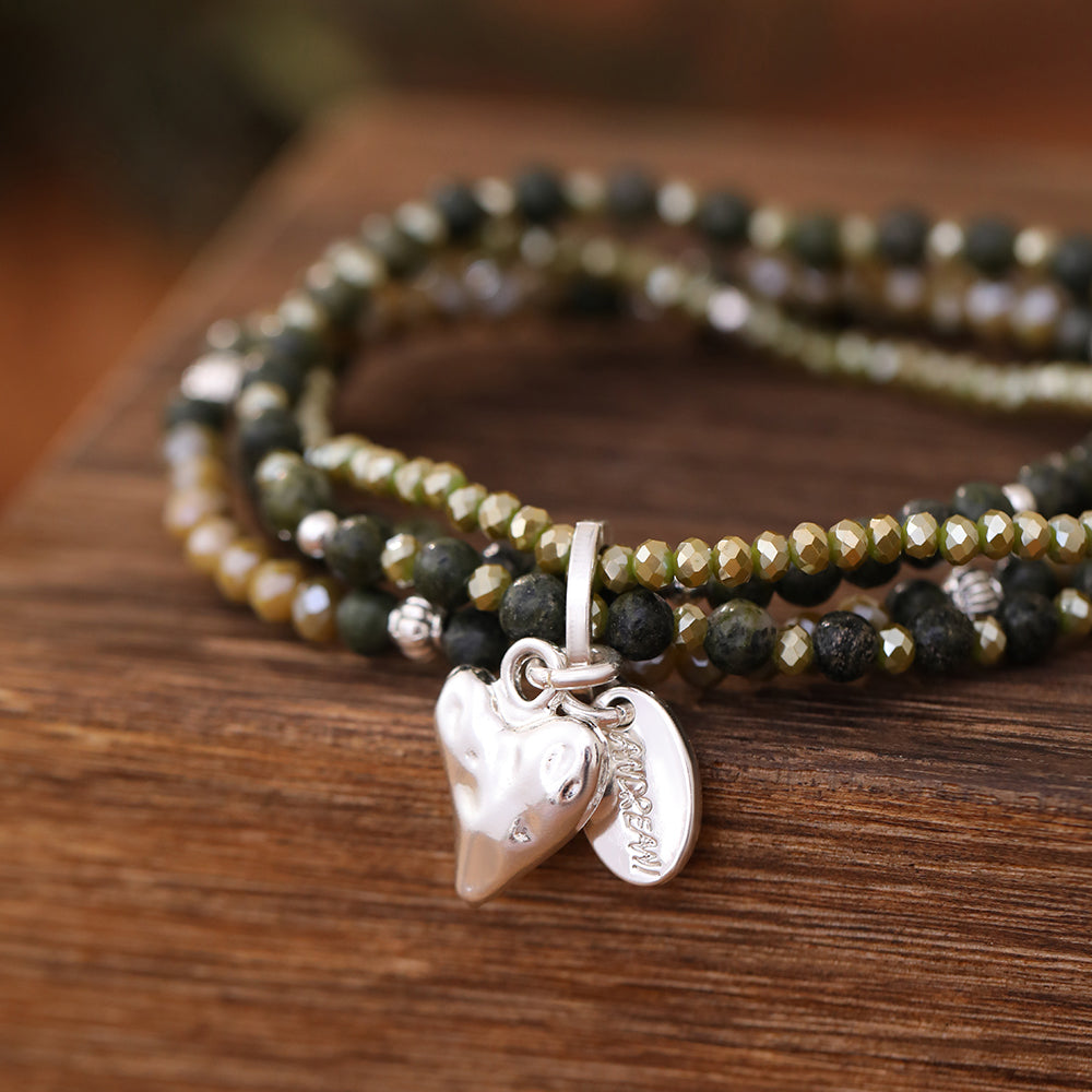 Armband aus echtem Afrikanischer grüner jade mit Herzanhänger