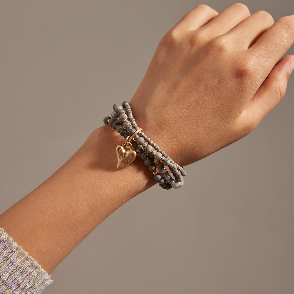 Armband aus echtem Picasso Jaspis mit Herzanhänger