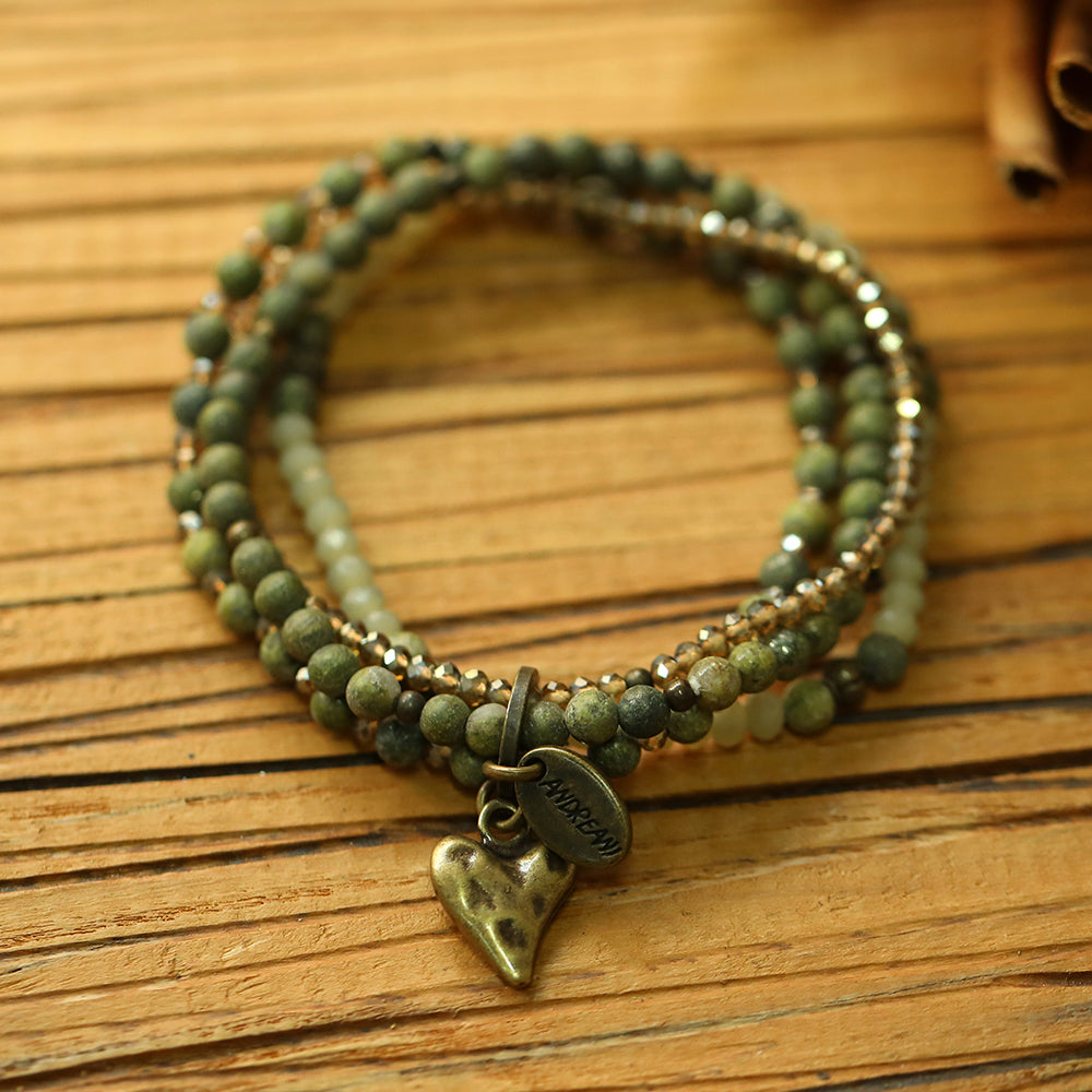 Armband aus echter Afrikanischer Grüner Jade mit Herzanhänger