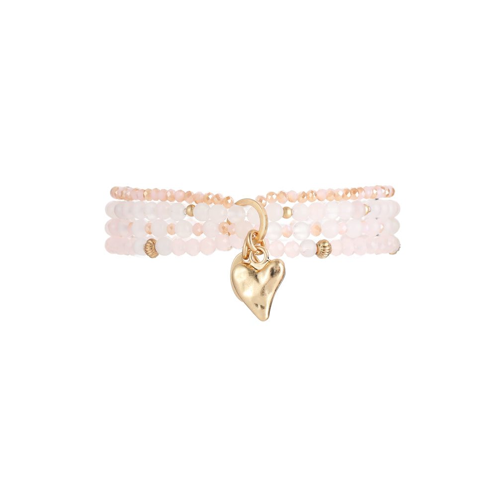 Armband aus echtem Rosenquarz mit Herzanhänger