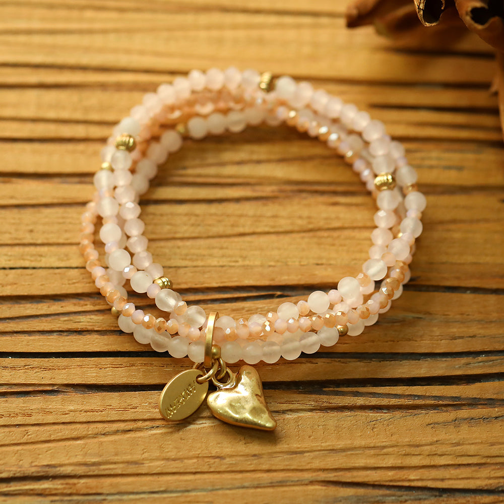 Armband aus echtem Rosenquarz mit Herzanhänger