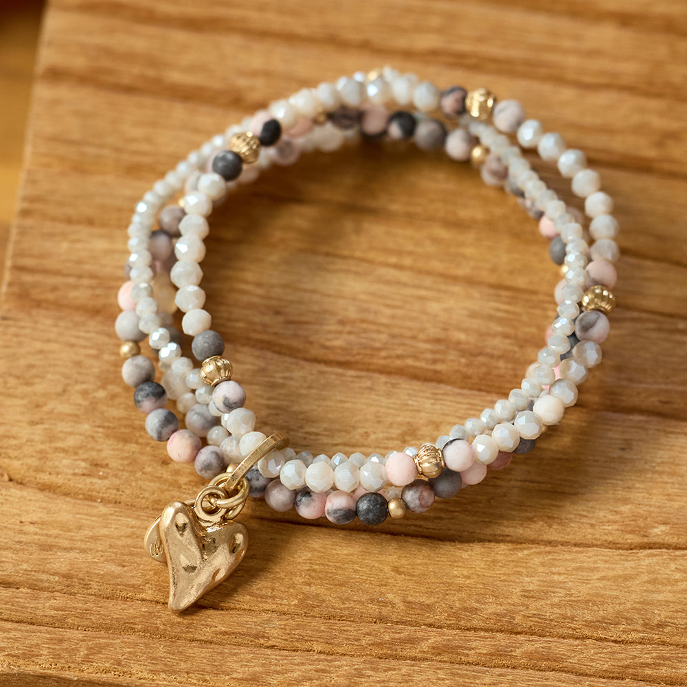 Armband aus echtem Jaspis und Achat mit Herzanhänger