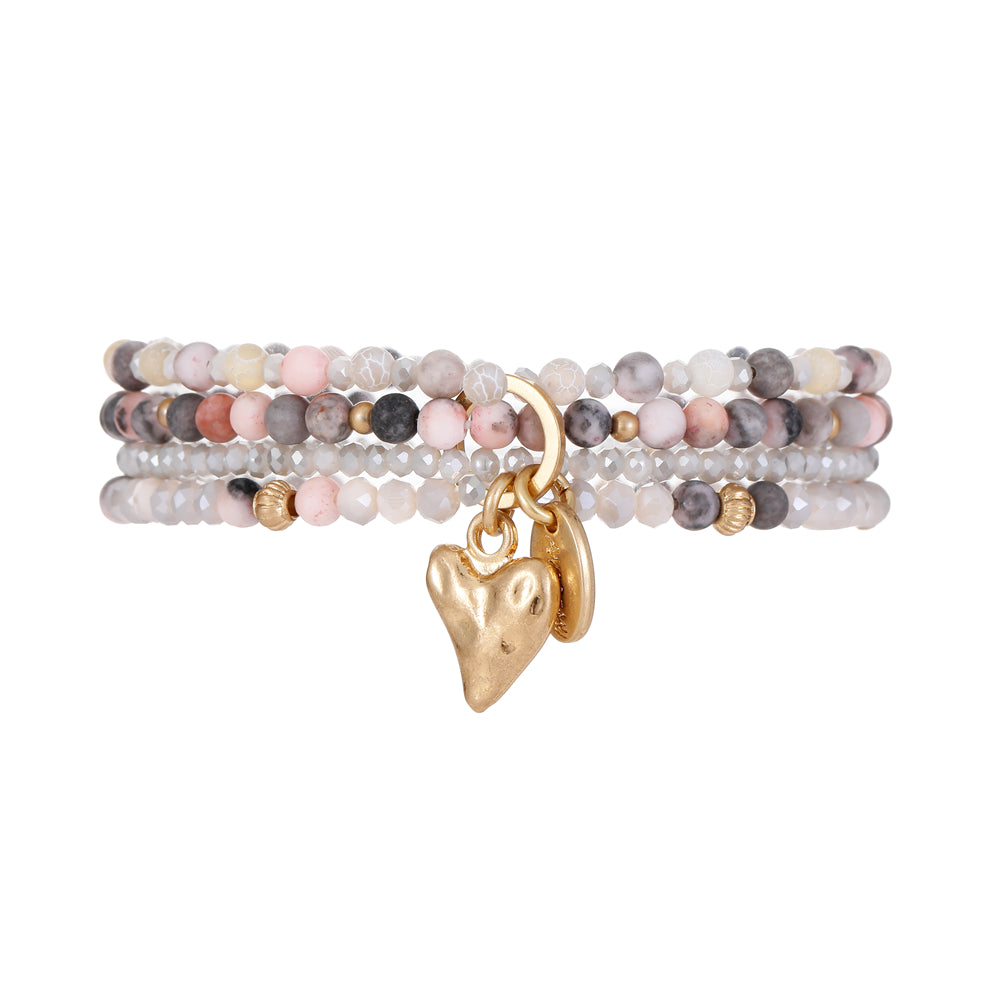 Armband aus echtem Jaspis und Achat mit Herzanhänger