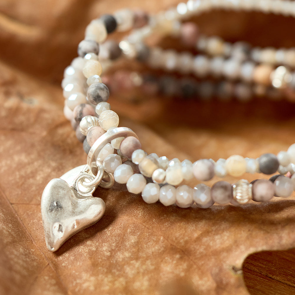 Armband aus echtem Jaspis und Achat mit Herzanhänger
