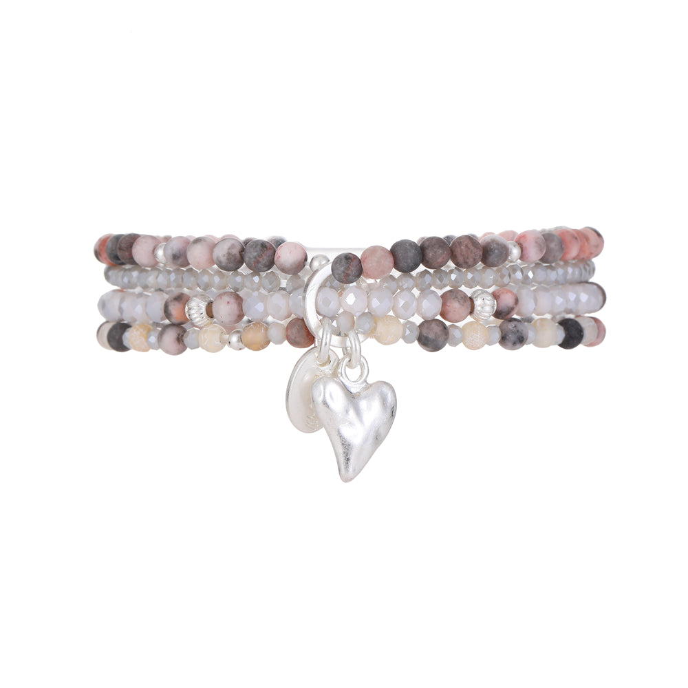 Armband aus echtem Jaspis und Achat mit Herzanhänger