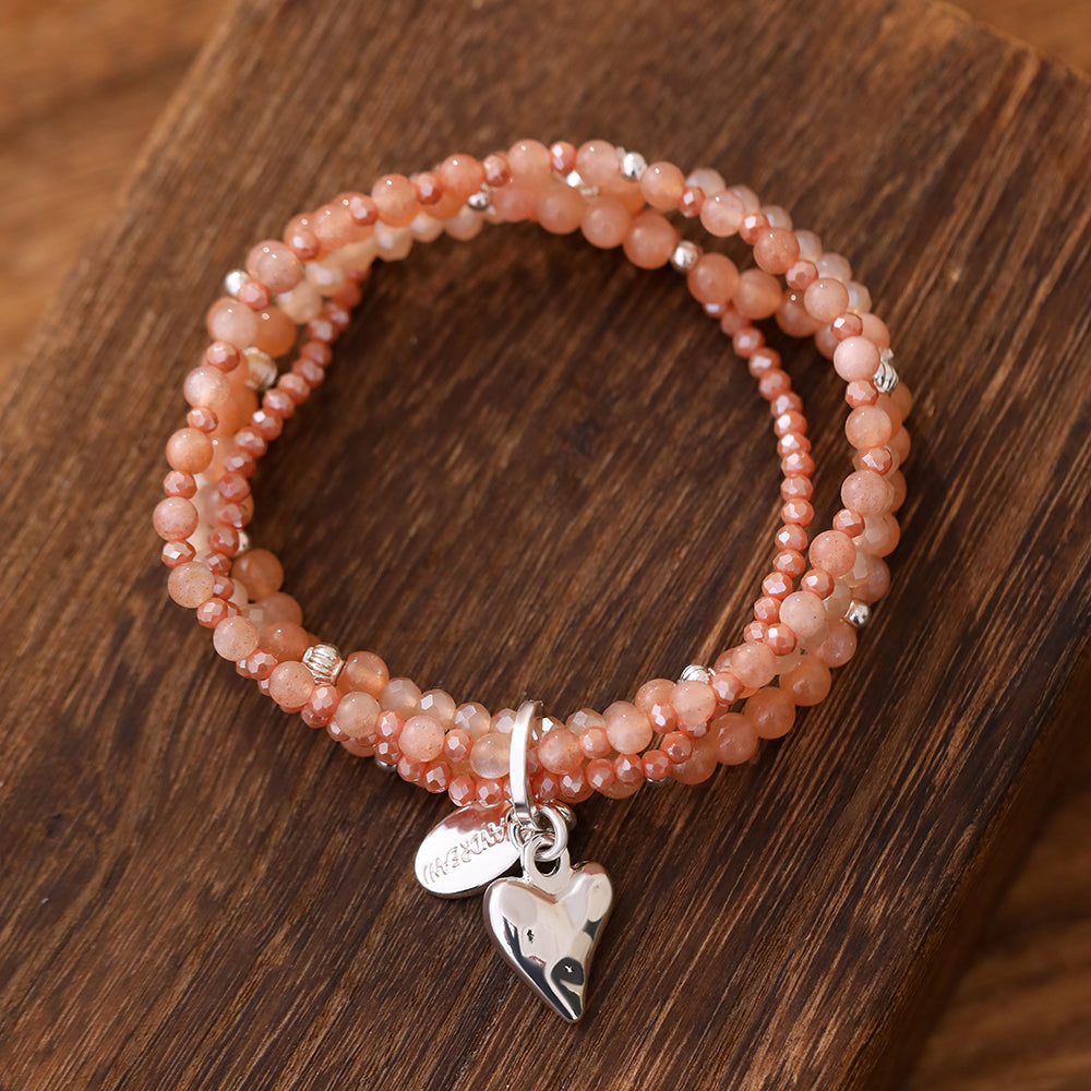 Armband aus echtem Sonnenstein mit Herzanhänger