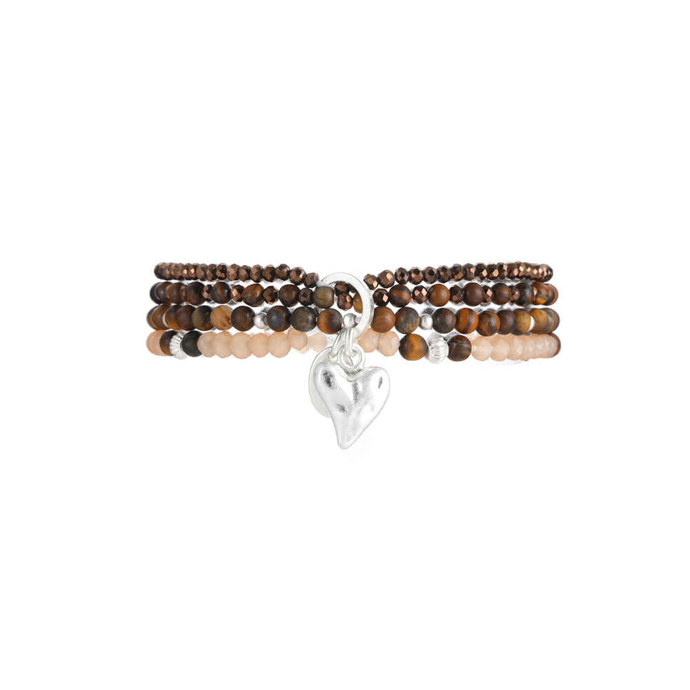 Armband aus echtem Tigerauge mit Herzanhänger